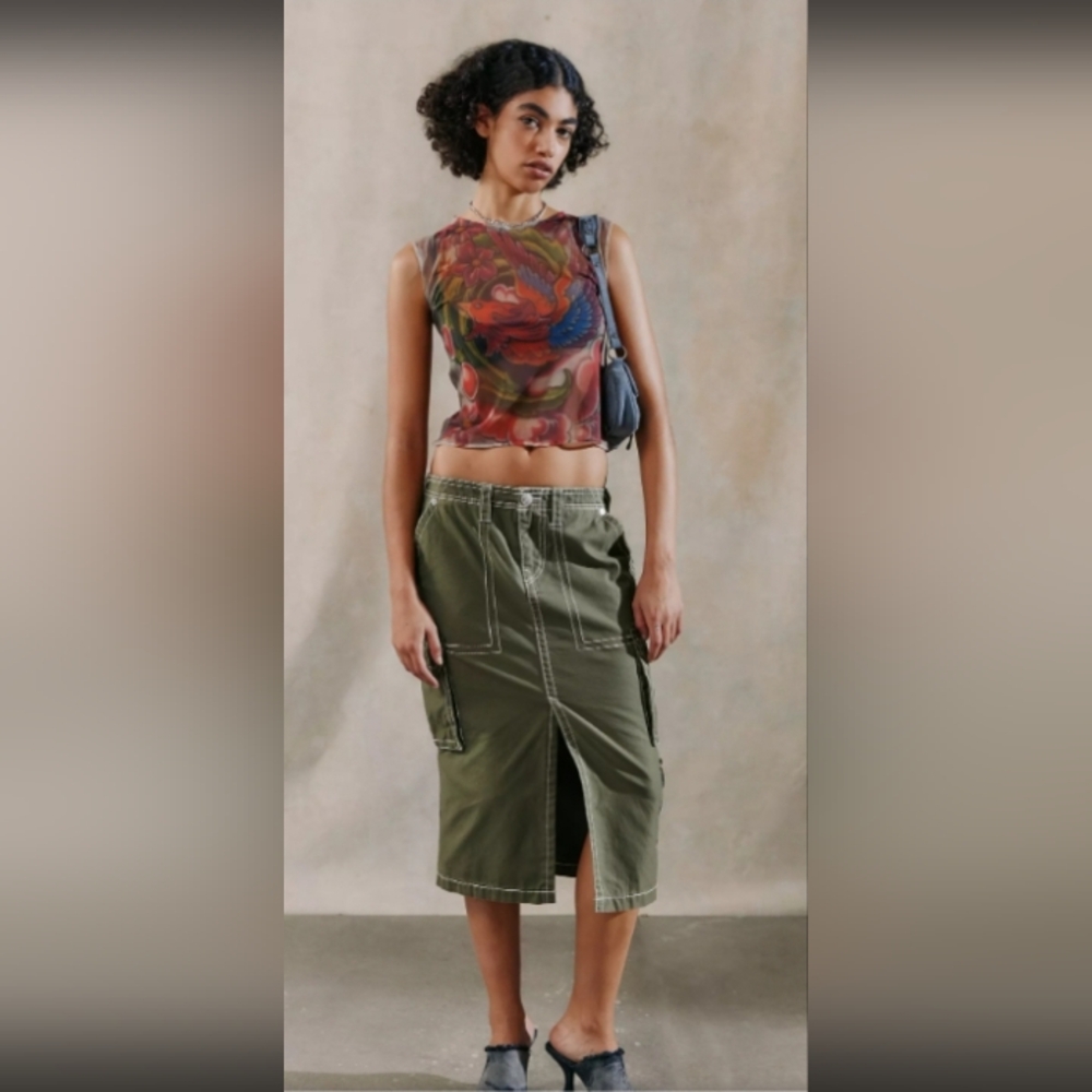 True Religion - Olive Cargo Midi Skirt - Women's Olive Utility Skirt